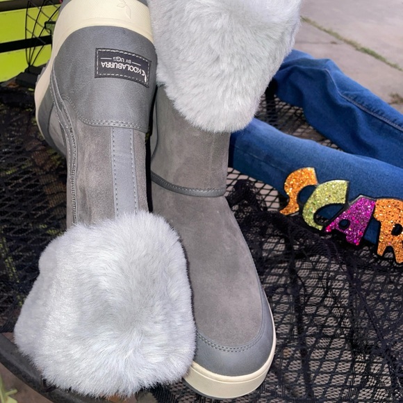 Koolaburra Gray Ankle Boots with Plush Fur - Picture 1 of 8